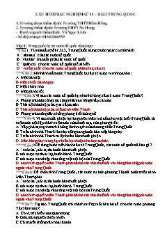 Trắc nghiệm kiểm tra Lịch sử Lớp 11 - Bài 3: Trung Quốc (Có đáp án)