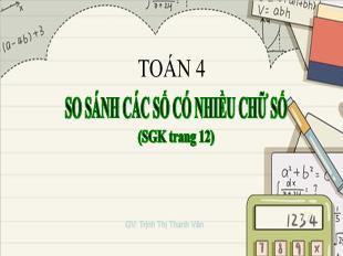 Bài giảng Toán Lớp 4 - Bài: So sánh các số có nhiều chữ số - Năm học 2021-2022 - Trịnh Thị Thanh Vân