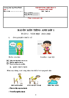 Đề cương ôn tập Tiếng Anh Lớp 1 - Tuần 2 - Năm học 2021-2022