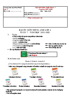 Đề cương ôn tập Tiếng Anh Lớp 4 - Tuần 7 - Năm học 2021-2022 - Trường Tiểu học Nhơn Phú C