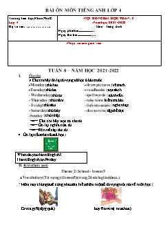 Đề cương ôn tập Tiếng Anh Lớp 4 - Tuần 8 - Năm học 2021-2022 - Trường Tiểu học Nhơn Phú C