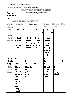Đề kiểm tra 1 tiết Địa lí Lớp 9 - Năm học 2019-2020 - Trường Phổ thông Dân tộc Bán trú THCS Châu Quế Hạ (Có đáp án + Ma trận)