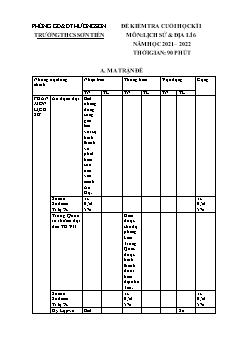 Đề kiểm tra Lịch sử và Địa lí 6 cuối học kì I - Năm học 2021-2022 - Trường THCS Sơn Tiến (Có đáp án + Ma trận)