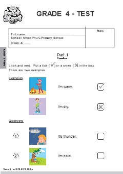 Đề kiểm tra Tiếng Anh Lớp 4 - Tuần 1 - Năm học 2021-2022
