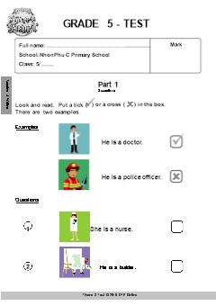 Đề kiểm tra Tiếng Anh Lớp 5 - Tuần 1 - Năm học 2021-2022