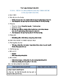 Kế hoạch bài dạy Hoạt động trải nghiệm Lớp 2 - Tuần 1, Tiết 1+2+3: Hoạt động giáo dục theo chủ đề. Cùng bạn đến trường - Năm học 2021-2022