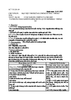 Kế hoạch bài dạy Lịch sử 7 - Tuần 19 - Năm học 2020-2021