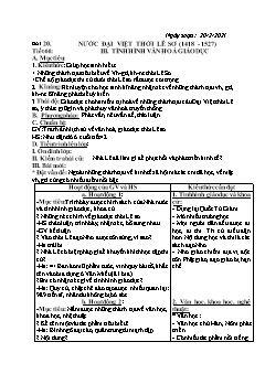 Kế hoạch bài dạy Lịch sử 7 - Tuần 23, Bài 20: Nước Đại Việt thời Lê Sơ - Năm học 2020-2021