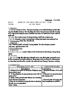 Kế hoach bài dạy Lịch sử 7 - Tuần 26 - Năm học 2020-2021