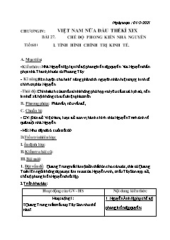 Kế hoạch bài dạy Lịch sử 7 - Tuần 33, Tiết 61 đến 63 - Năm học 2020-2021