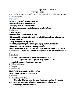 Kế hoạch bài dạy Lịch sử 8 - Tiết 10, Bài 6: Các nước Anh, Pháp, Đức, Mĩ cuối thế kỉ XIX-Đầu thế kỉ XX - Năm học 2021-2022