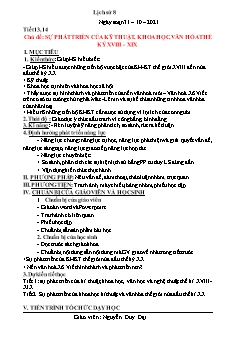 Kế hoạch bài dạy Lịch sử 8 - Tiết 13+14, Bài: Sự phát triển của kĩ thuật, khoa học, văn hóa thế kỉ XVIII-XIX - Năm học 2021-2022 - Nguyễn Duy Đại