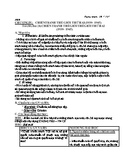 Kế hoạch bài dạy Lịch sử 8 - Tiết 30+31, Bài 21: Chiến tranh thế giới thứ II (1939-1945) - Năm học 2020-2021