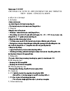 Kế hoạch bài dạy Lịch sử 8 - Tiết 9, Bài 5: Công xã Pari 1871 - Năm học 2021-2022