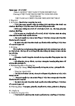Kế hoạch bài dạy Lịch sử 9 - Tiết 13, Bài 14: Việt Nam sau chiến tranh thế giới thứ nhất - Năm học 2021-2022