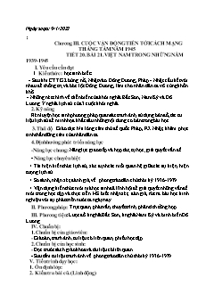 Kế hoạch bài dạy Lịch sử 9 - Tiết 20, Bài 21: Việt Nam trong những năm 1939-1945 - Năm học 2021-2022