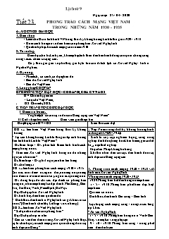 Kế hoạch bài dạy Lịch sử 9 - Tiết 23: Phong trào cách mạng Việt Nam trong những năm 1930-1035 - Năm học 2020-2021 - Nguyễn Duy Đại