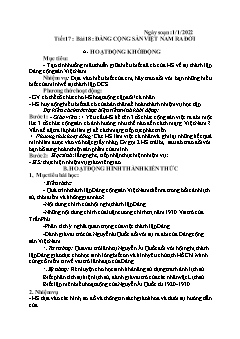 Kế hoạch bài dạy Lịch sử 9 - Tuần 17 - Năm học 2021-2022