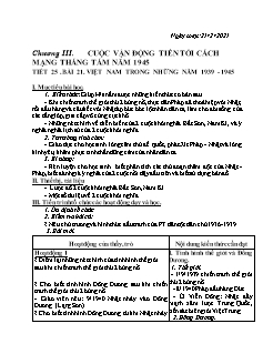 Kế hoạch bài dạy Lịch sử 9 - Tuần 23 - Năm học 2020-2021