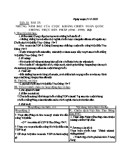 Kế hoạch bài dạy Lịch sử 9 - Tuần 27 - Năm học 2020-2021