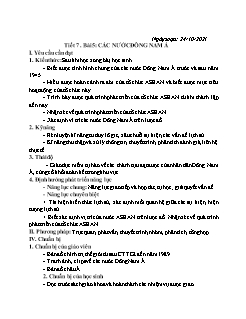 Kế hoạch bài dạy Lịch sử 9 - Tuần 7, Bài 5: Các nước Đông Nam Á - Năm học 2021-2022