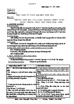 Kế hoạch bài dạy Lịch sử Lớp 9 - Tiết 32+33, Bài 25: Những năm đầu của cuộc kháng chiến toàn quốc chống thực dân Pháp (1946-1950) - Năm học 2020-2021 - Nguyễn Duy Đại