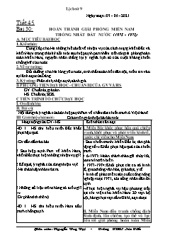 Kế hoạch bài dạy Lịch sử Lớp 9 - Tiết 45+46, Bài 30: Hoàn thành giải phóng miền Nam Thống Nhất đất nước (1973-1975) - Năm học 2021-2022 - Nguyễn Duy Đại
