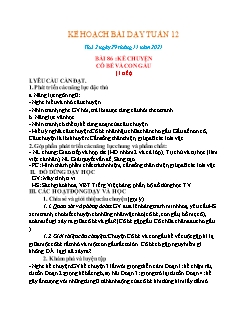 Kế hoạch bài dạy Lớp 1 - Tuần 12 - Năm học 2021-2022 - Lê Thị Thanh Nga