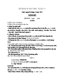 Kế hoạch bài dạy Lớp 1 - Tuần 15 - Năm học 2021-2022 - Lê Thị Thanh Nga