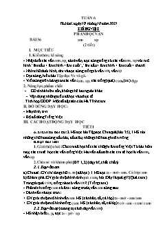 Kế hoạch bài dạy Lớp 1 - Tuần 6 - Năm học 2021-2022 - Thái Thị An