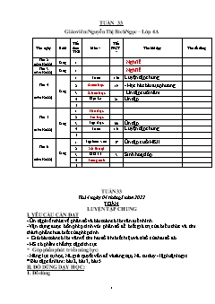 Kế hoạch bài dạy Lớp 4 - Tuần 33 - Năm học 2021-2022 - Nguyễn Thị Bích Ngọc