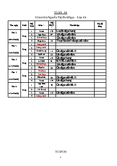 Kế hoạch bài dạy Lớp 4 - Tuần 34 - Năm học 2021-2022 - Nguyễn Thị Bích Ngọc