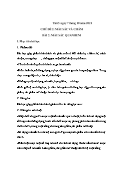 Kế hoạch bài dạy Mĩ thuật Lớp 1 - Chủ đề II, Bài 2: Màu sắc quanh em - Năm học 2021-2022