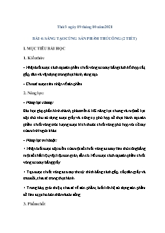 Kế hoạch bài dạy Mĩ thuật Lớp 2 - Bài 4: Sáng tạo cùng sản phẩm thủ công (2 Tiết) - Năm học 2021-2022