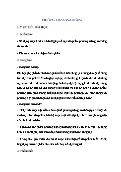Kế hoạch bài dạy Mĩ thuật Lớp 2 - Bài: Phương tiện giao thông - Năm học 2021-2022