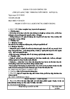 Kế hoạch bài dạy Ngữ Văn 6 Sách Cánh diều - Tuần 28, Tiết 109 đến 113 - Năm học 2021-2022