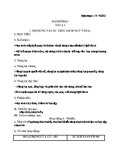 Kế hoạch bài dạy Ngữ Văn 6 - Tuần 1+2 - Năm học 2021-2022