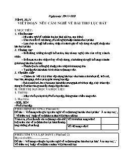 Kế hoạch bài dạy Ngữ Văn 6 - Tuần 12, Tiết 49 đến 52 - Năm học 2021-2022