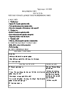 Kế hoạch bài dạy Ngữ Văn 6 - Tuần 17, Tiết 74 đến 77 - Năm học 2021-2022