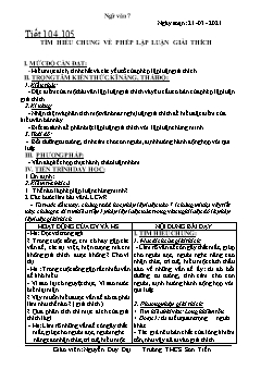 Kế hoạch bài dạy Ngữ Văn 7 - Tiết 104+105: Tìm hiểu chung về phép lập luận giải thích - Năm học 2020-2021 - Nguyễn Duy Đại
