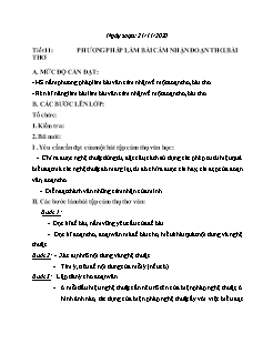 Kế hoạch bài dạy Ngữ Văn 9 - Tuần 12, Tiết 11: Phương pháp làm bài cảm nhận đoạn thơ, bài thơ - Năm học 2020-2021