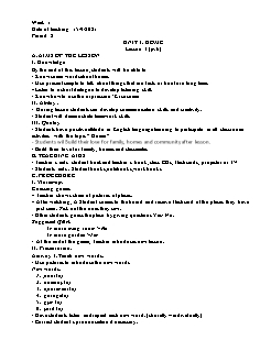 Kế hoạch bài dạy Tiếng Anh 6 - Tuần 1, Tiết 2 đến 4 - Năm học 2021-2022