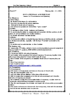 Kế hoạch bài dạy Tiếng Anh 6 - Tuần 10, Tiết 27 đến 29 - Năm học 2021-2022