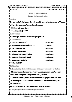 Kế hoạch bài dạy Tiếng Anh 6 - Tuần 21, Tiết 58 đến 60 - Năm học 2020-2021 - Trần Huy Thông