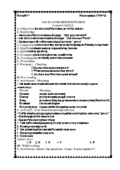 Kế hoạch bài dạy Tiếng Anh 6 - Tuần 33, Tiết 91 đến 94 - Năm học 2020-2021 - Trần Huy Thông