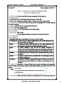Kế hoạch bài dạy Tiếng Anh 7 - Tuần 26, Tiết 71 đến 73 - Năm học 2020-2021 - Trần Huy Thông