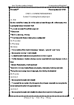 Kế hoạch bài dạy Tiếng Anh 7 - Tuần 8, Tiết 22 đến 24 - Năm học 2020-2021 - Trần Huy Thông