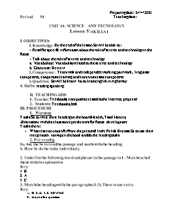 Kế hoạch bài dạy Tiếng Anh 8 - Tiết 91+92, Unit 11: Science and technology - Năm học 2020-2021
