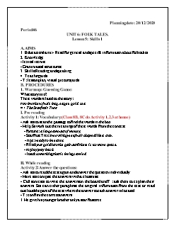 Kế hoạch bài dạy Tiếng Anh 8 - Tuần 16, Tiết 46+47 - Năm học 2020-2021
