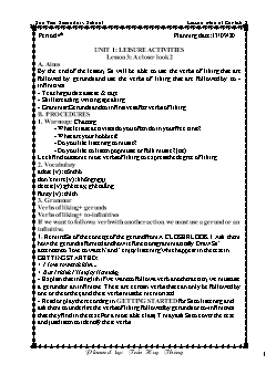 Kế hoạch bài dạy Tiếng Anh 8 - Tuần 2, Tiết 4 đến 6 - Năm học 2020-2021 - Trần Huy Thông